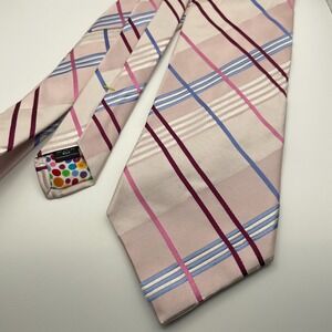 City of London Mens Pink Blue Plaid 100% Silk Tie